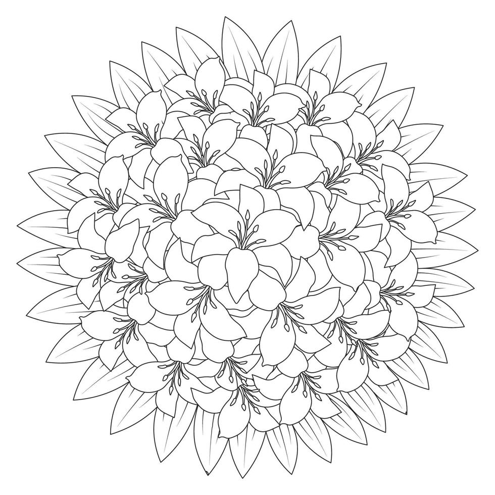 lily flower and lilium flower coloring page outline decorative line art vector graphics