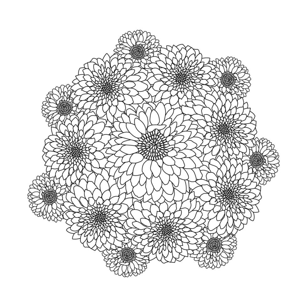 beautiful flowers coloring page with pencil sketch drawing detailed in vector graphic of line art