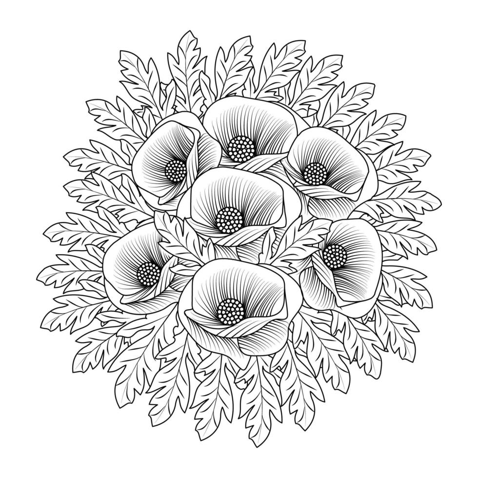 poppy flowers blossom coloring book page line art design of vector graphic design