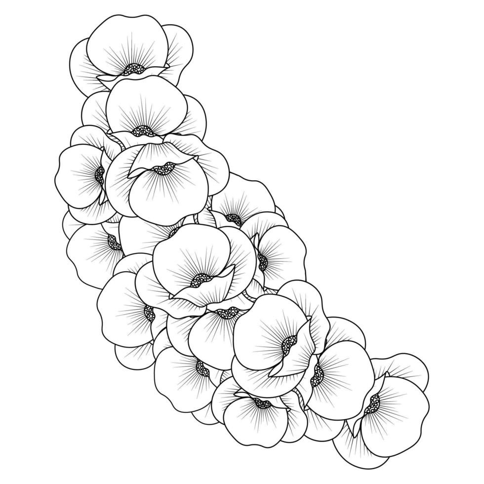 poppies flower line art design of coloring page flower with detailed line art vector graphic