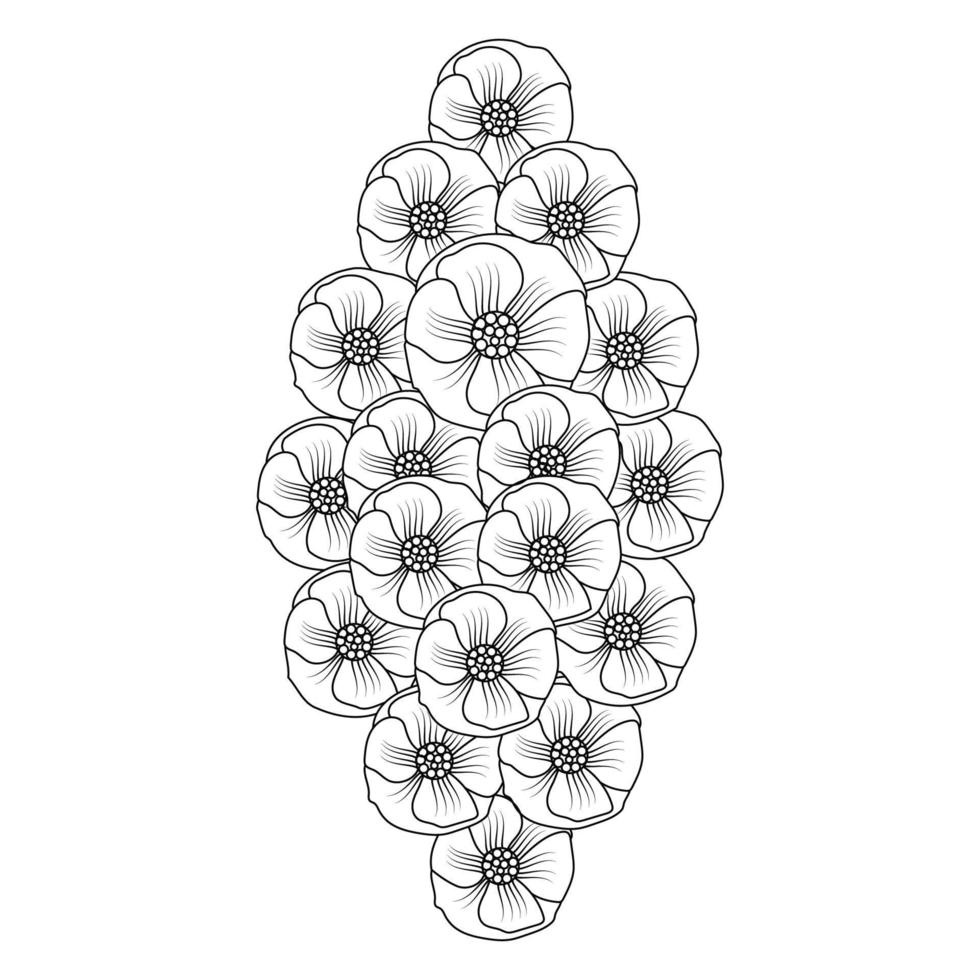 poppy flowers blossom coloring book page line art design of vector graphic design