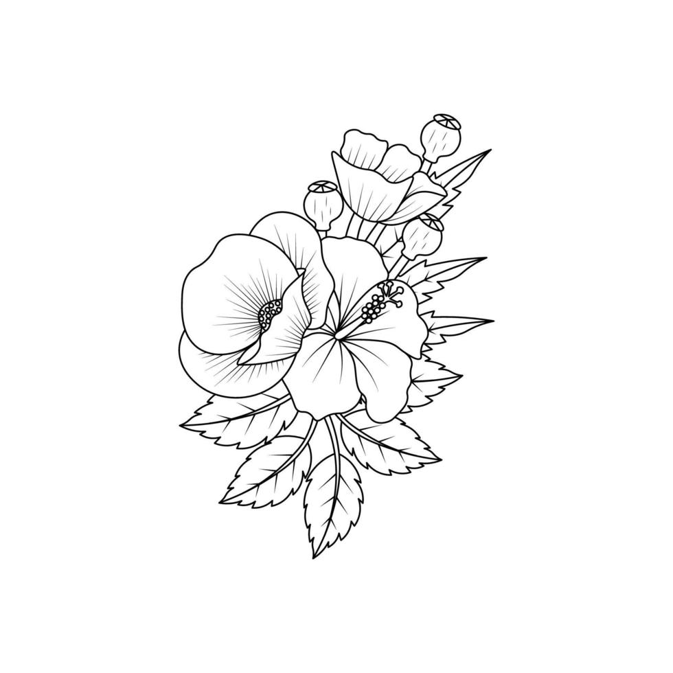 poppies flower line art design of coloring page flower with detailed line art vector graphic