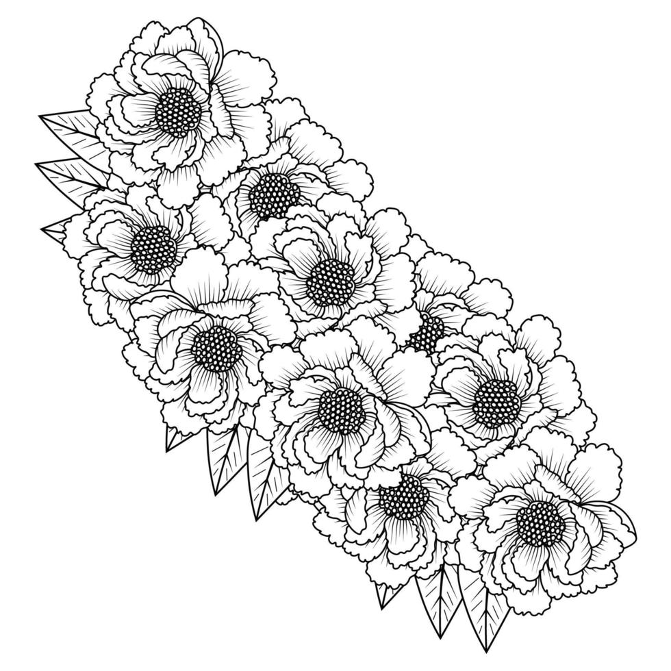 peony flower easy sketches pencil drawing of black and white line art design outline vector