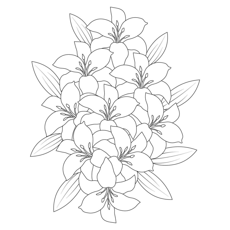 lily flower and lilium flower coloring page outline decorative line art vector graphics