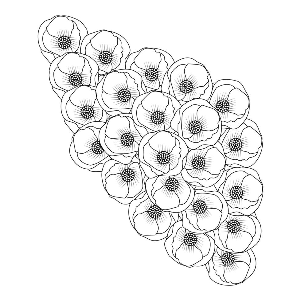 poppy illustration of blossom flower coloring book page line art design of vector graphic design