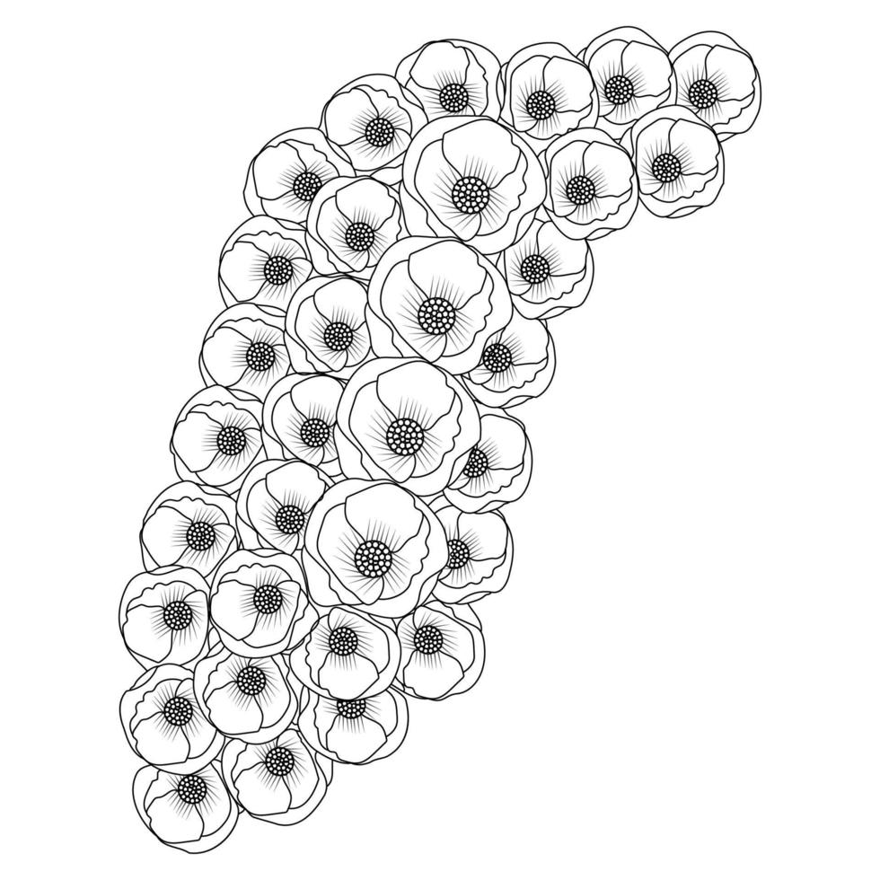 poppy illustration of blossom flower coloring book page line art design of vector graphic design