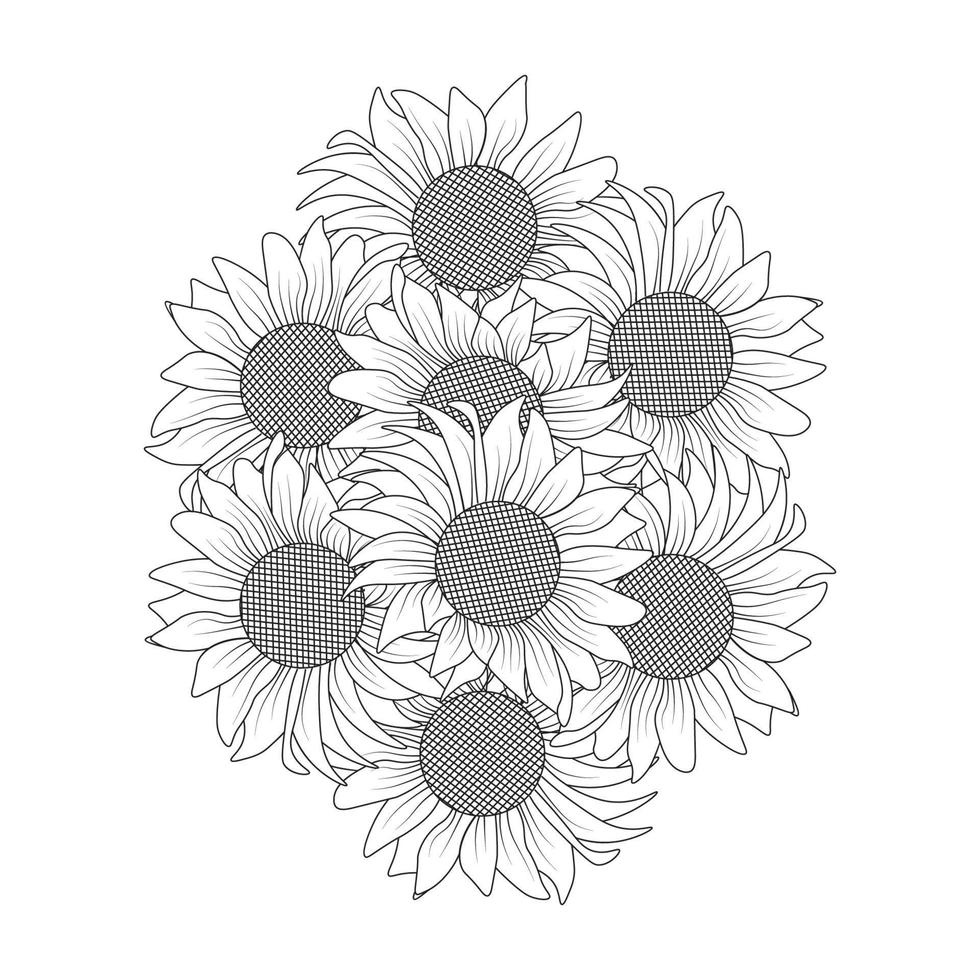 hermosa página de color de flores con dibujo a lápiz detallado en gráfico  vectorial de arte lineal 12792352 Vector en Vecteezy