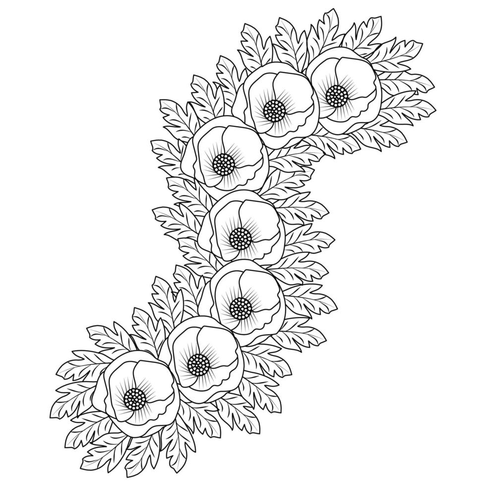 poppy illustration of blossom flower coloring book page line art design of vector graphic design