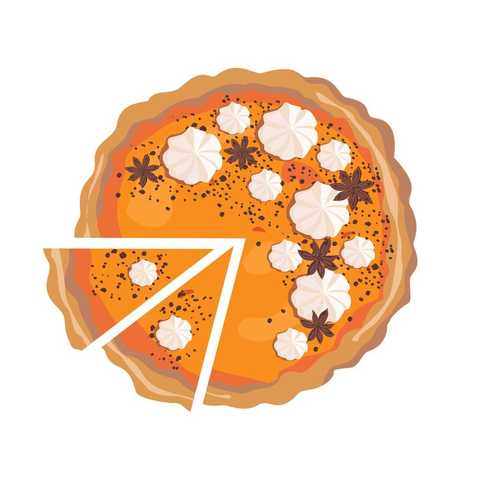 Pumpkin sliced pie with meringue and spice. vector