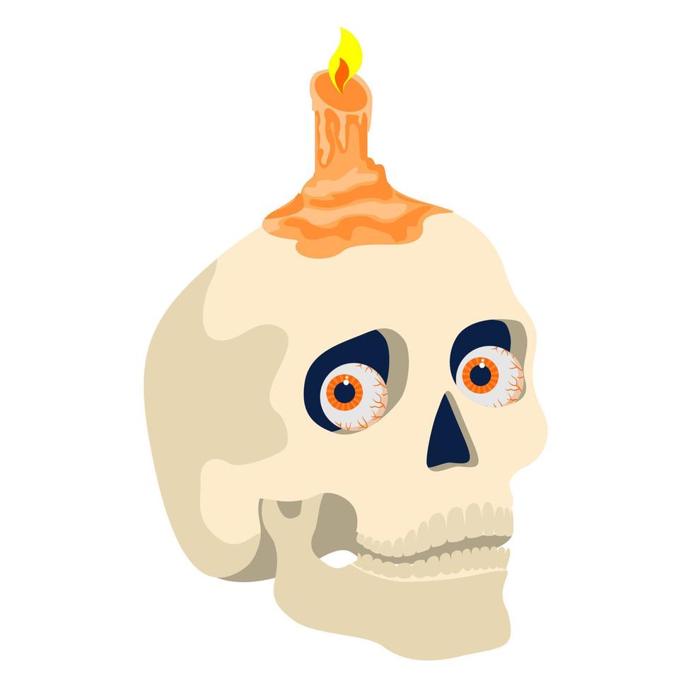 cráneo de halloween con una vela encendida por brujería. vector