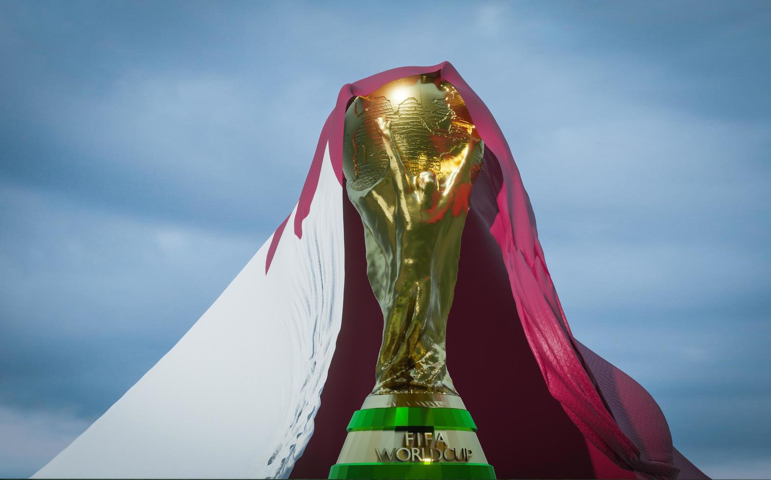 Qatar. FIFA World Cup with flag Qatar, World cup 2022 Qatar soccer winner, 3D work and 3D image, Yerevan, Armenia - 2022 Oct 04 photo