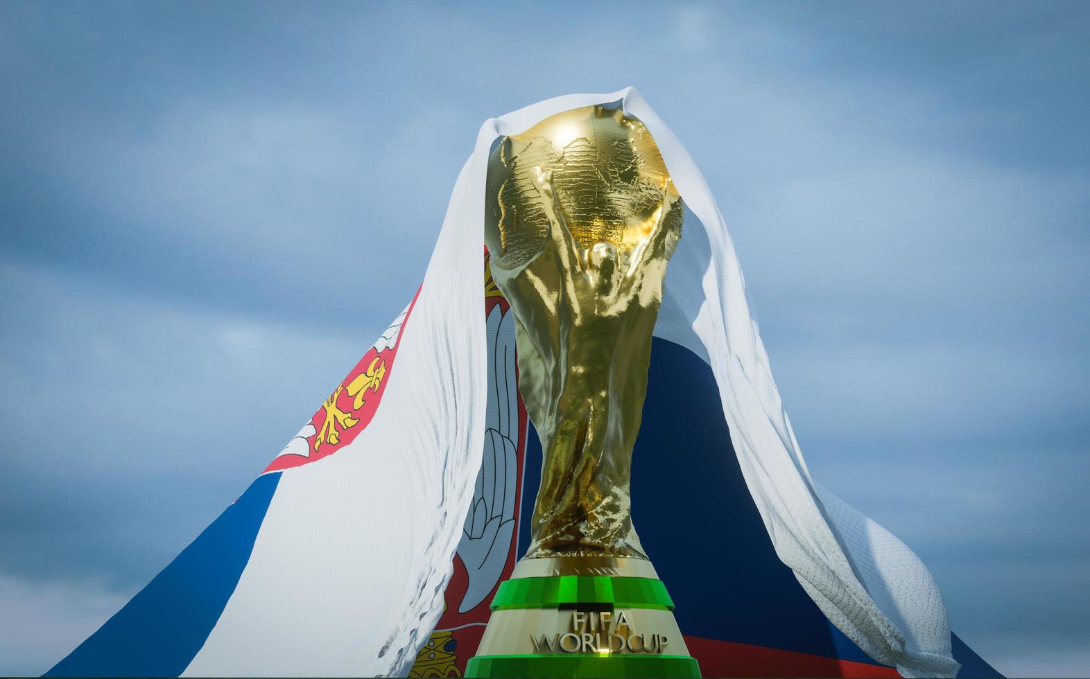 serbia copa mundial de la fifa con bandera serbia, ganador de la copa mundial de fútbol qatar 2022, trabajo 3d e imagen 3d, yerevan, armenia - 2022 oct 04 foto