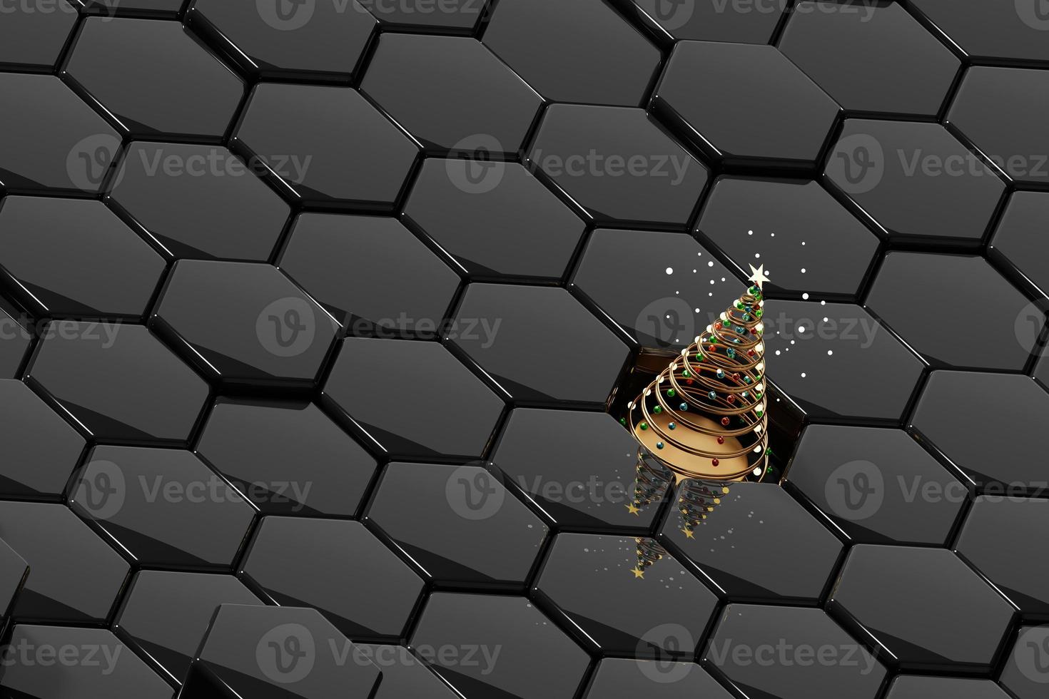 Abstract Christmas pine tree with hexagon background 3d rendering photo