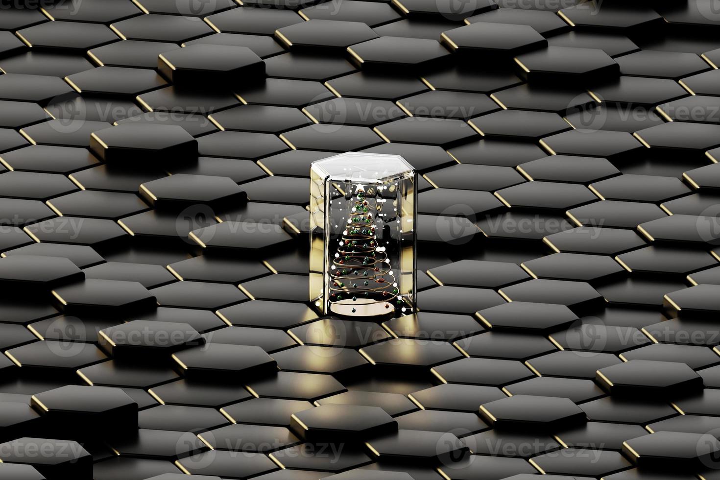 Abstract Christmas pine tree with hexagon background 3d rendering photo
