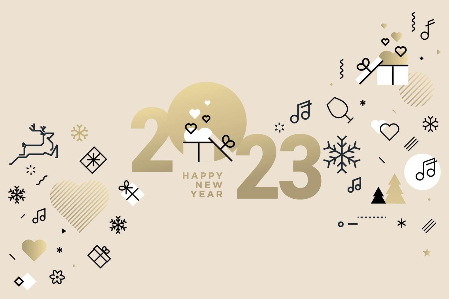 feliz año nuevo 2023 tarjeta de felicitación. concepto de ilustración vectorial para fondo, tarjeta de felicitación, tarjeta de invitación de fiesta, banner de sitio web, banner de redes sociales, material de marketing. vector