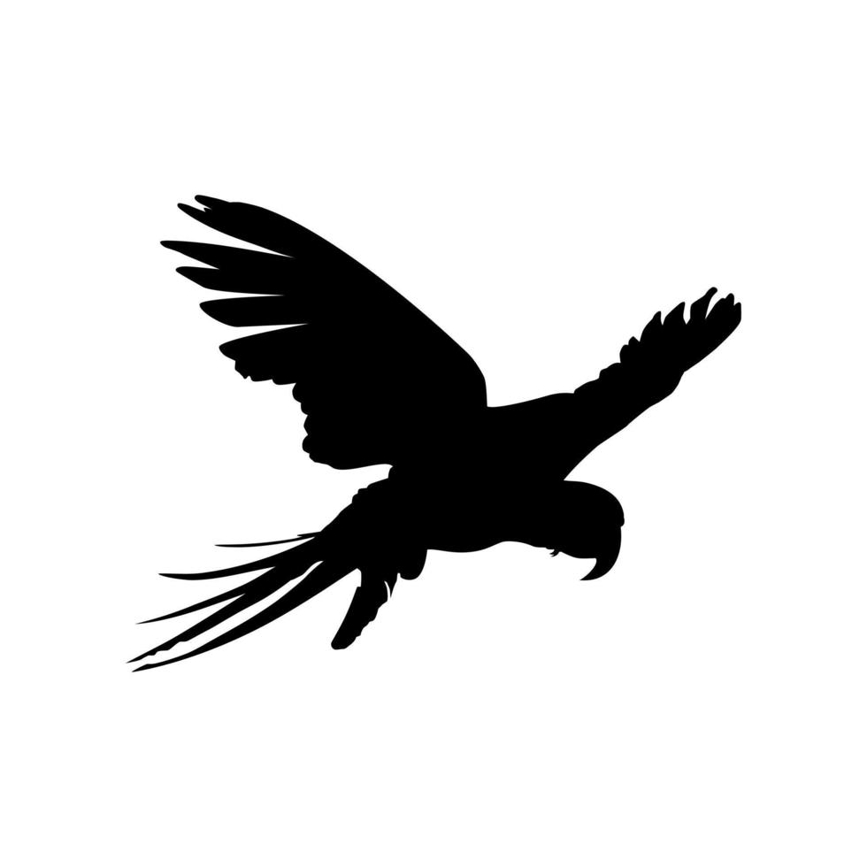 Flying Macaw Bird Silhouette for Logo, Pictogram, Art Illustration, Website or Graphic Design Element. Vector Illustration