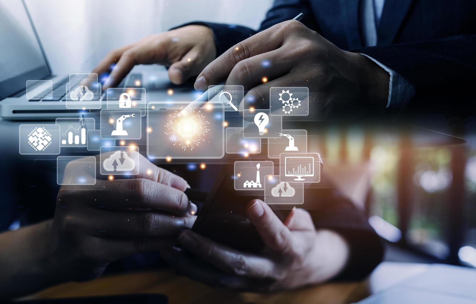 Digital transformation technology strategy, digitization and digitalization of business processes and data, optimize and automate operations, customer service management, internet and cloud computing photo