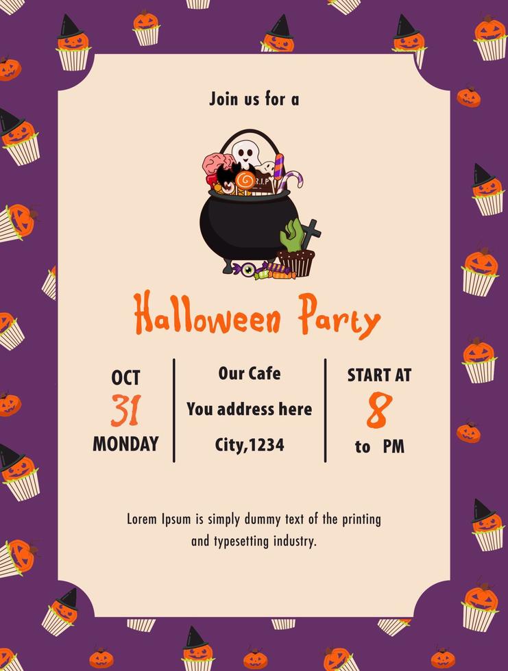 Halloween party invitation. Vector cute template