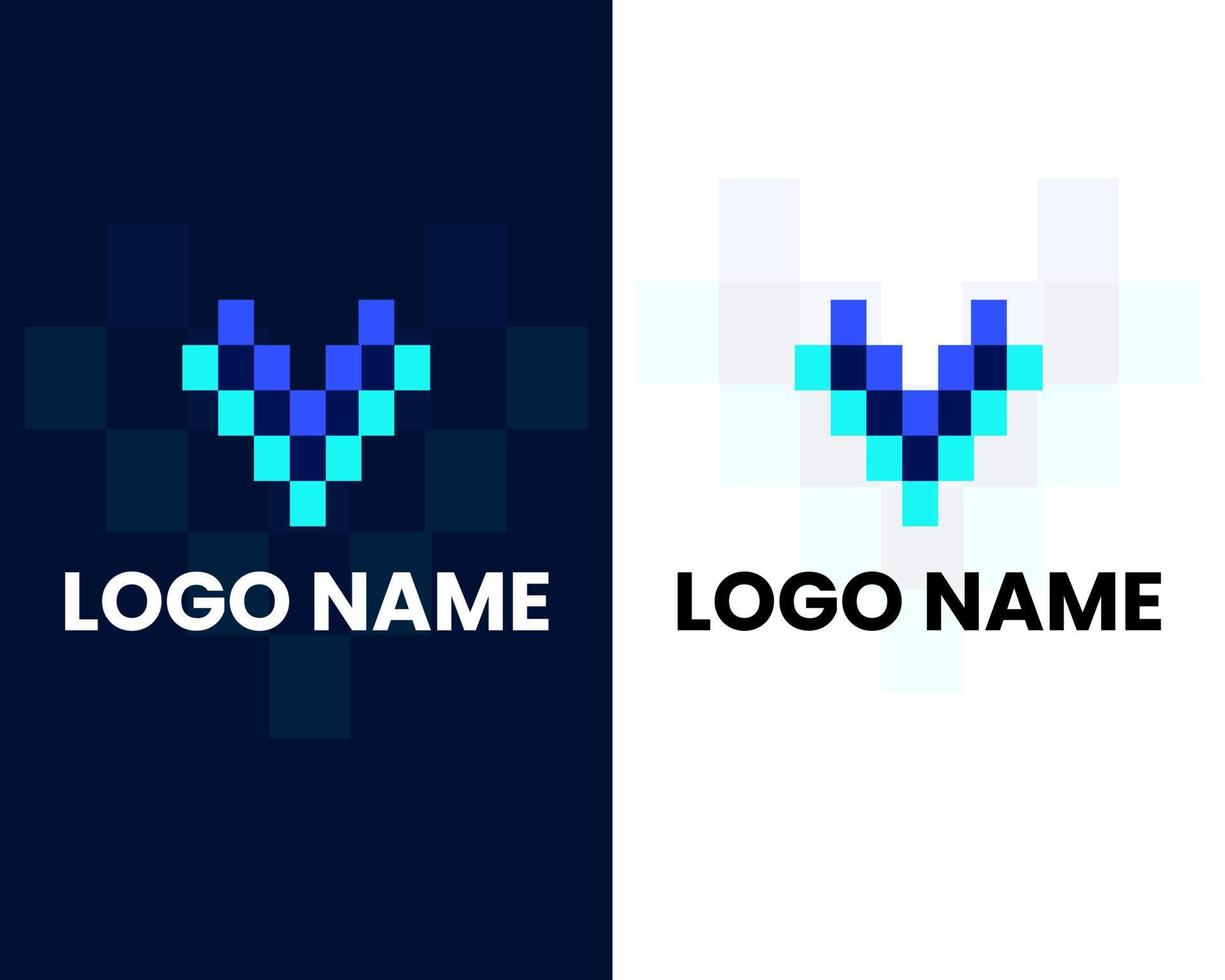 letter v with tech logo design template vector