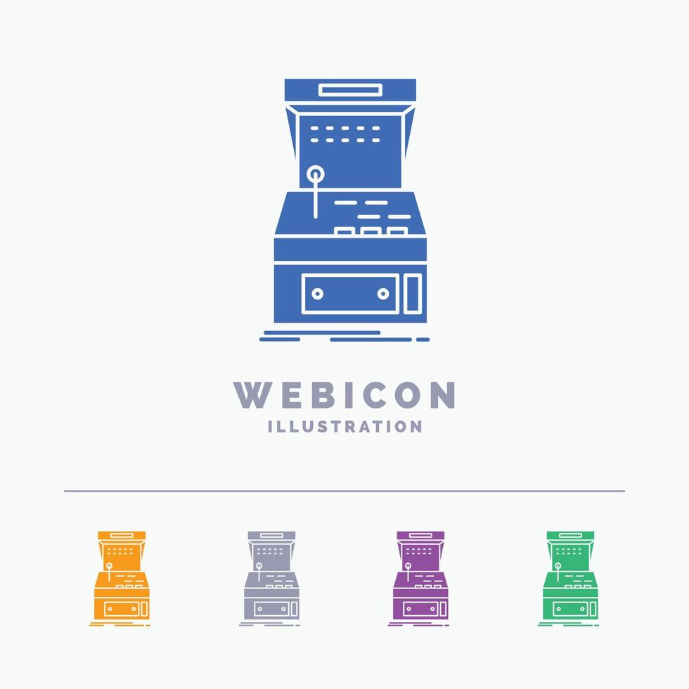arcade, consola, juego, máquina, jugar plantilla de icono web de glifo de 5 colores aislada en blanco. ilustración vectorial vector