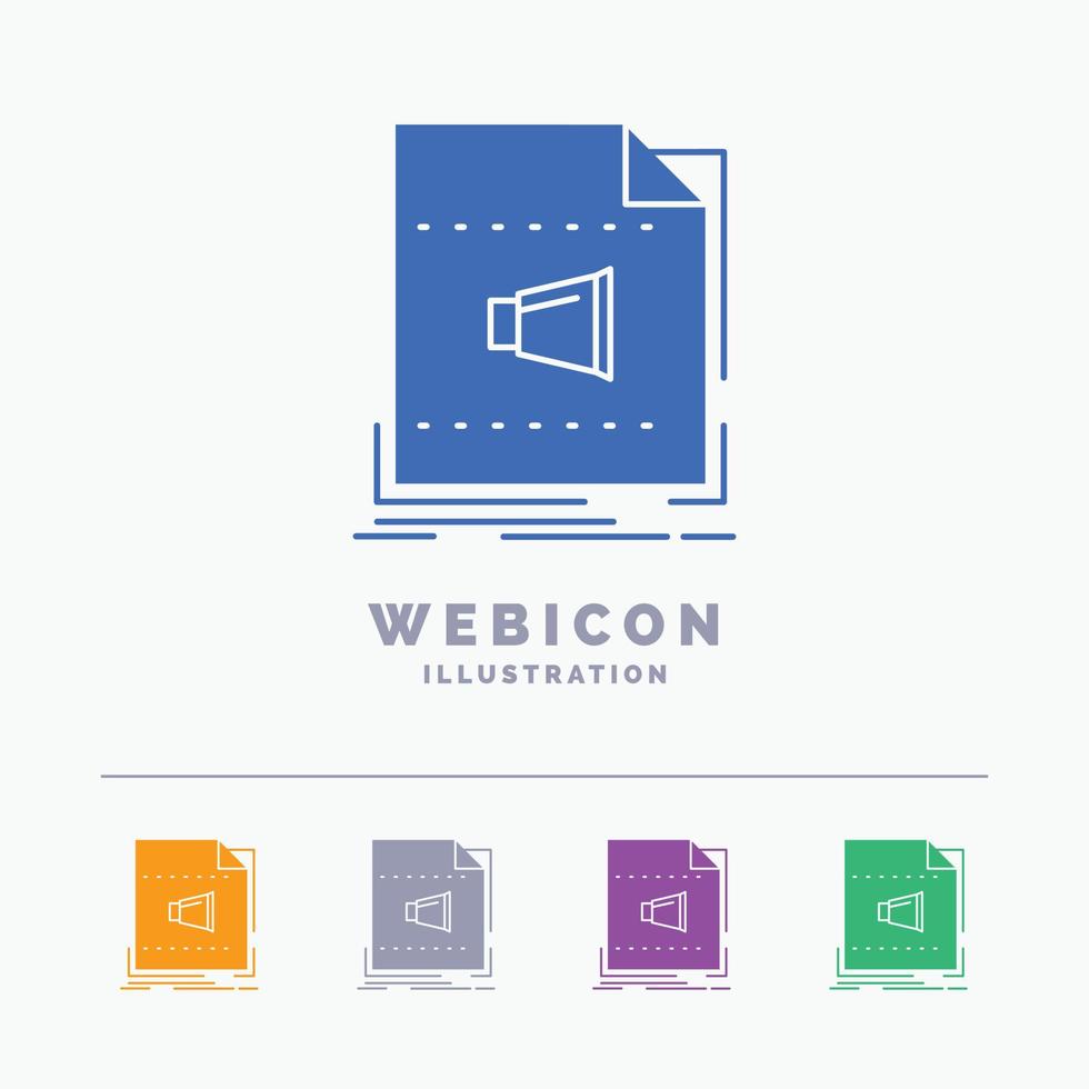 Audio. file. format. music. sound 5 Color Glyph Web Icon Template isolated on white. Vector illustration