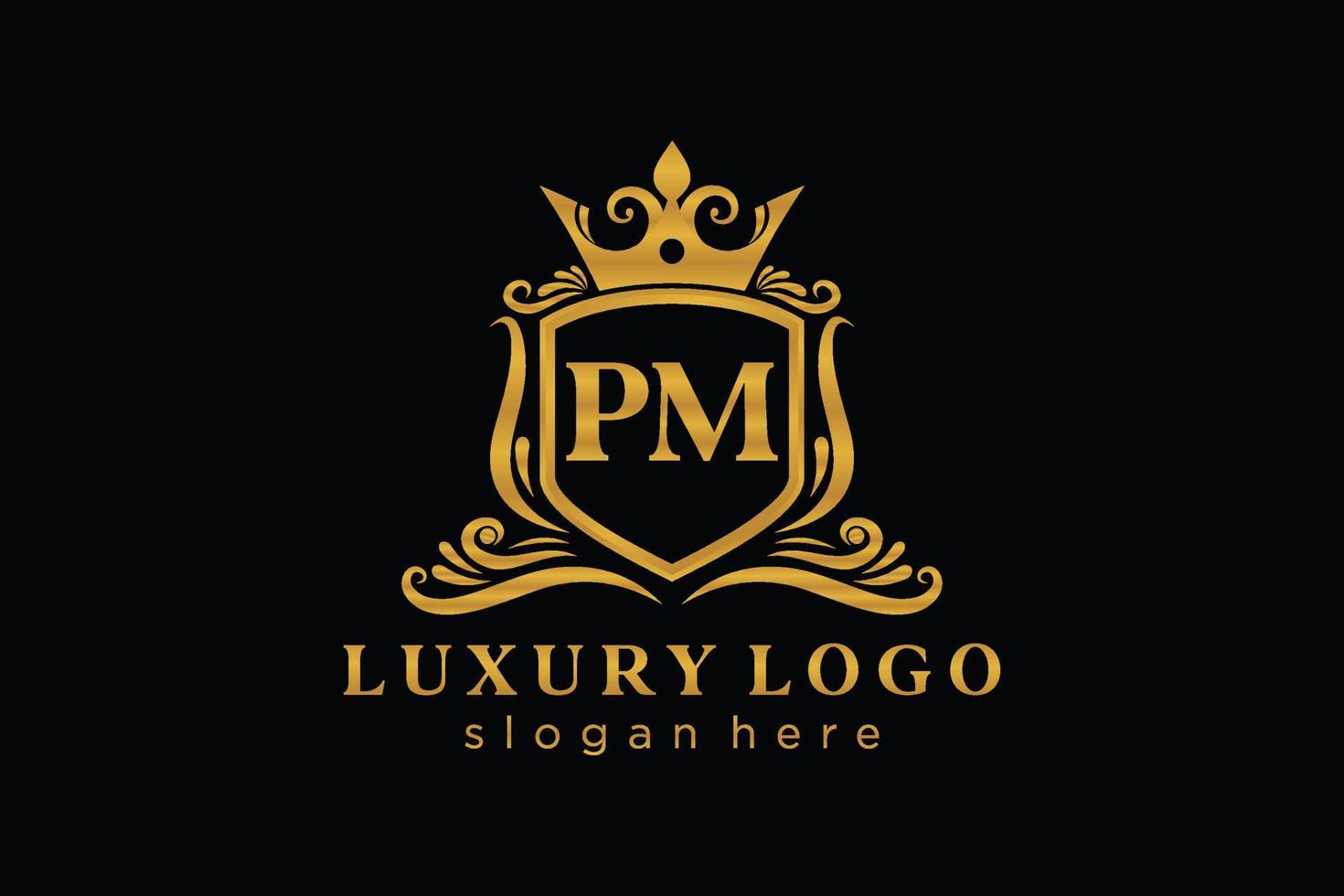 Initial PM Letter Royal Luxury Logo template in vector art for Restaurant, Royalty, Boutique, Cafe, Hotel, Heraldic, Jewelry, Fashion and other vector illustration.