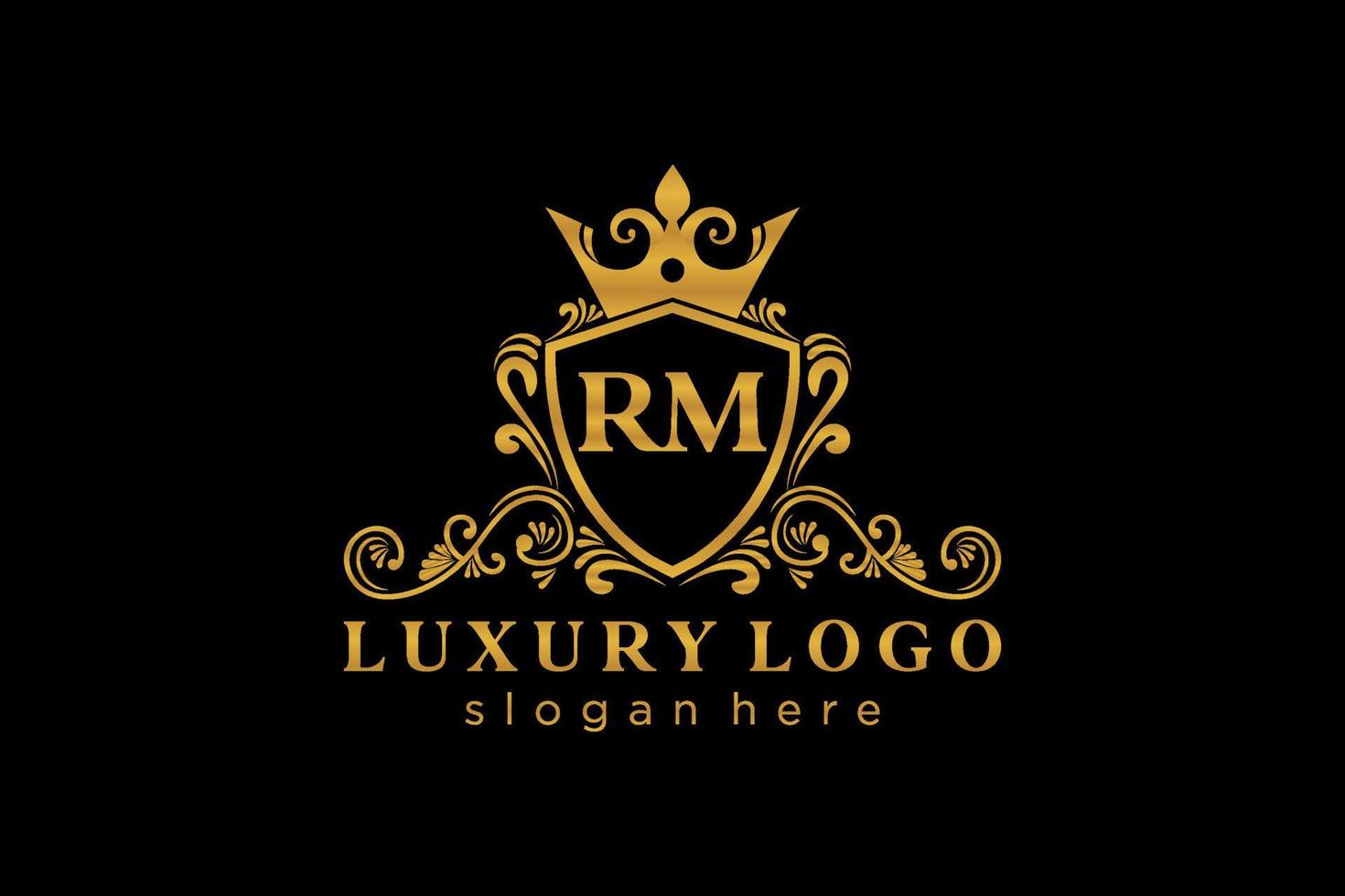 Initial RM Letter Royal Luxury Logo template in vector art for Restaurant, Royalty, Boutique, Cafe, Hotel, Heraldic, Jewelry, Fashion and other vector illustration.