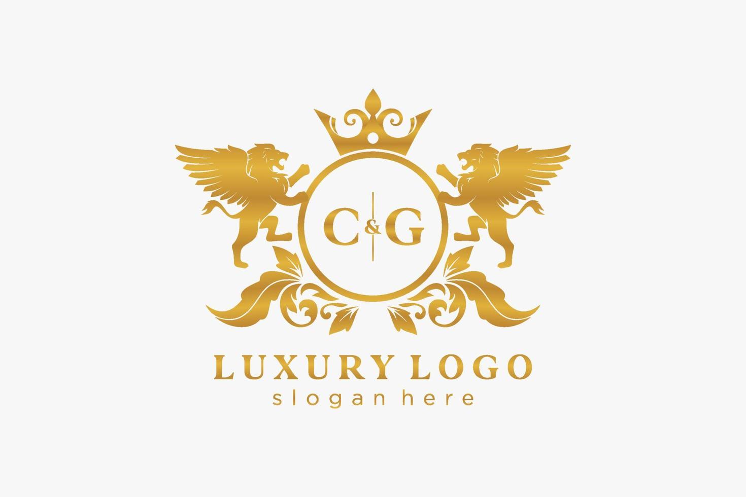 Initial CG Letter Lion Royal Luxury Logo template in vector art for Restaurant, Royalty, Boutique, Cafe, Hotel, Heraldic, Jewelry, Fashion and other vector illustration.