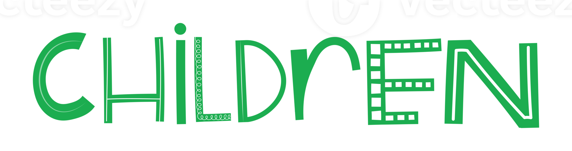 Irregular comic green Children word stickers. Children style. png