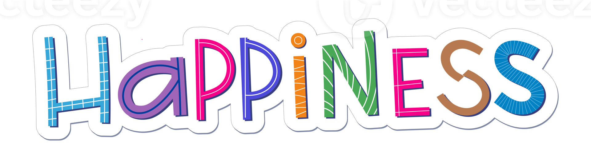 Children comic colorful happines word with random details. Perfect for tags and stickers. png