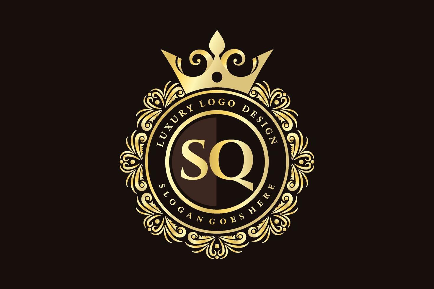 SQ Initial Letter Gold calligraphic feminine floral hand drawn heraldic monogram antique vintage style luxury logo design Premium Vector