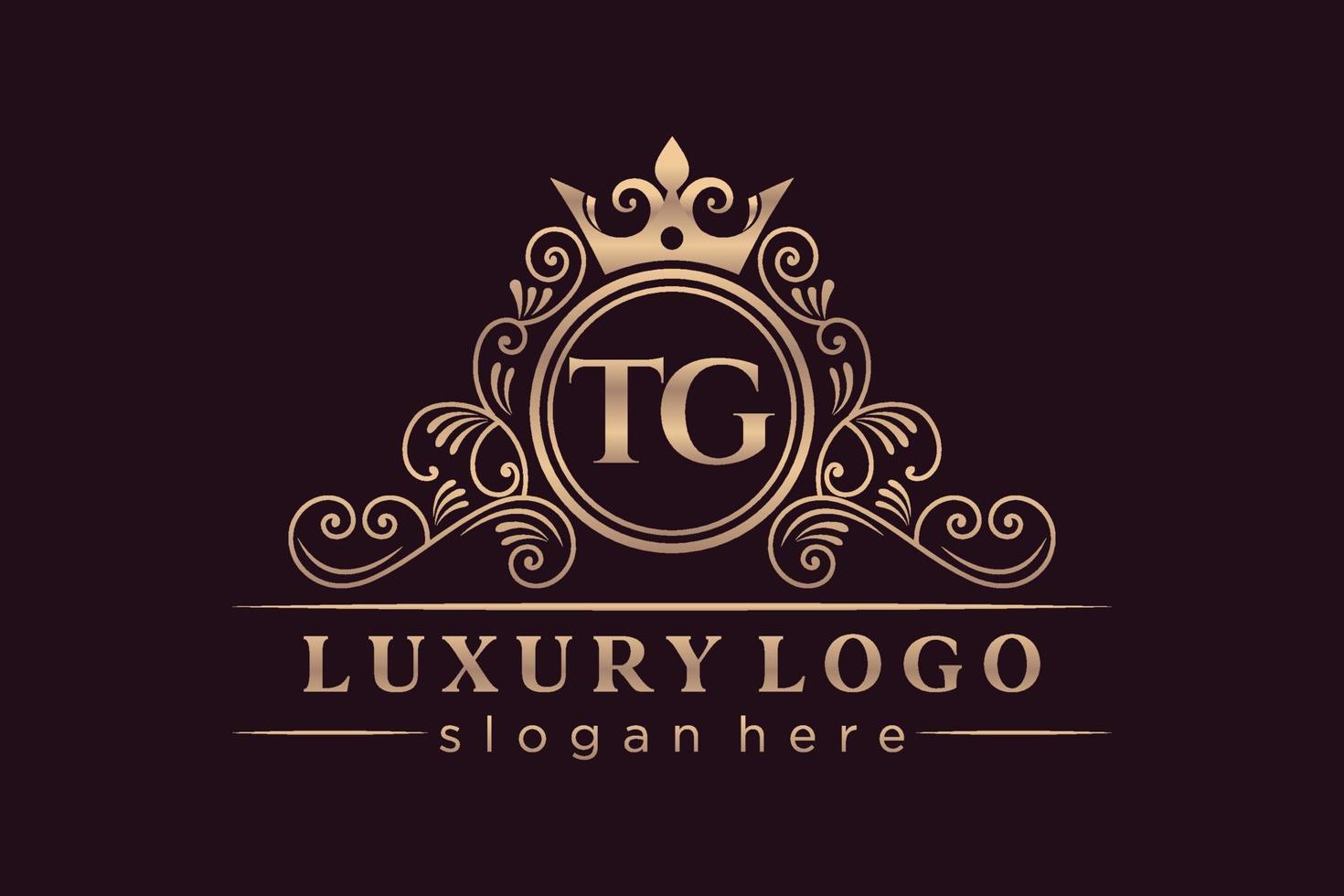 TG Initial Letter Gold calligraphic feminine floral hand drawn heraldic monogram antique vintage style luxury logo design Premium Vector