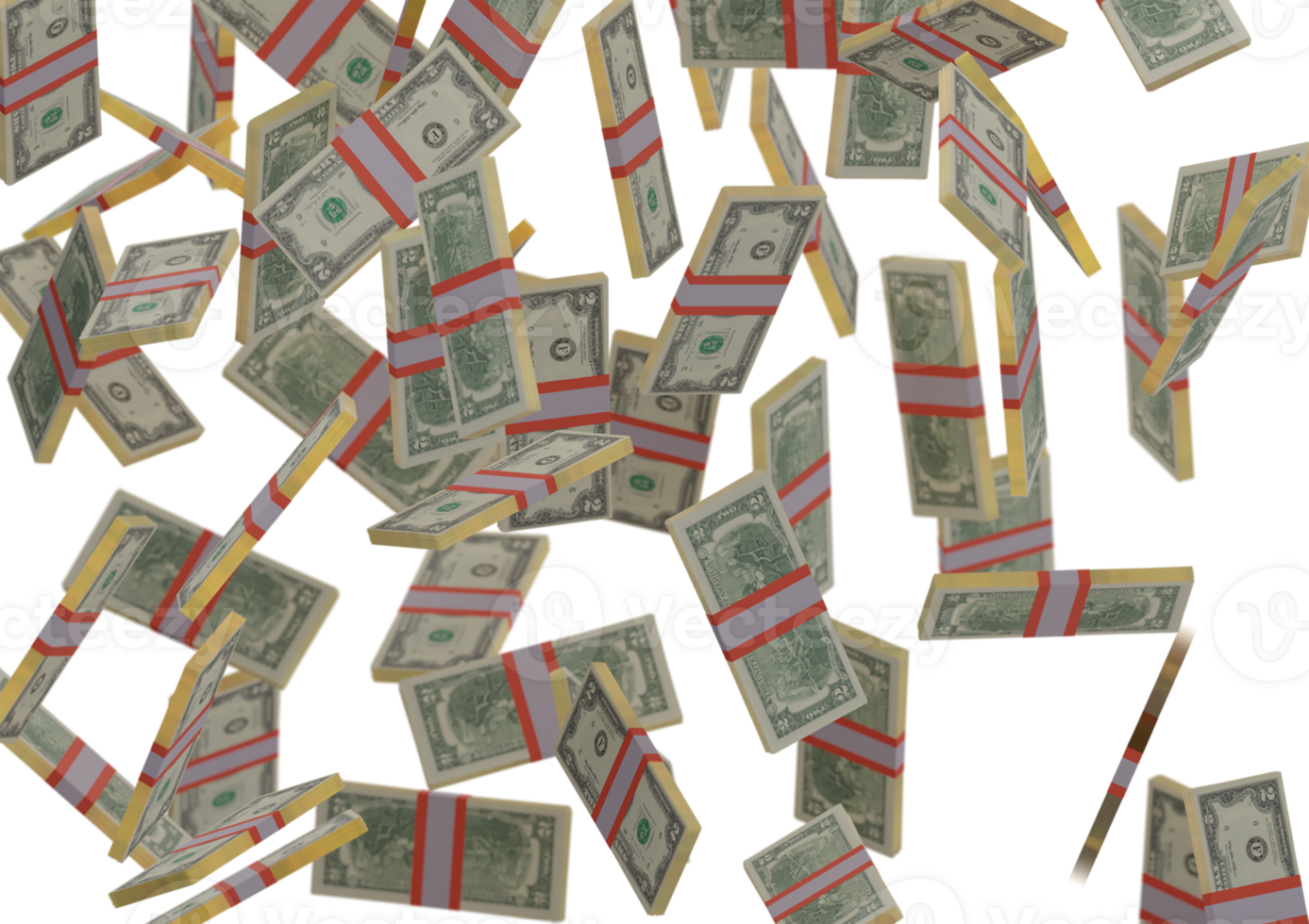 två dollar stack av pengar, 3d framställa, illustration, dollar räkningar isolerat på bakgrund png