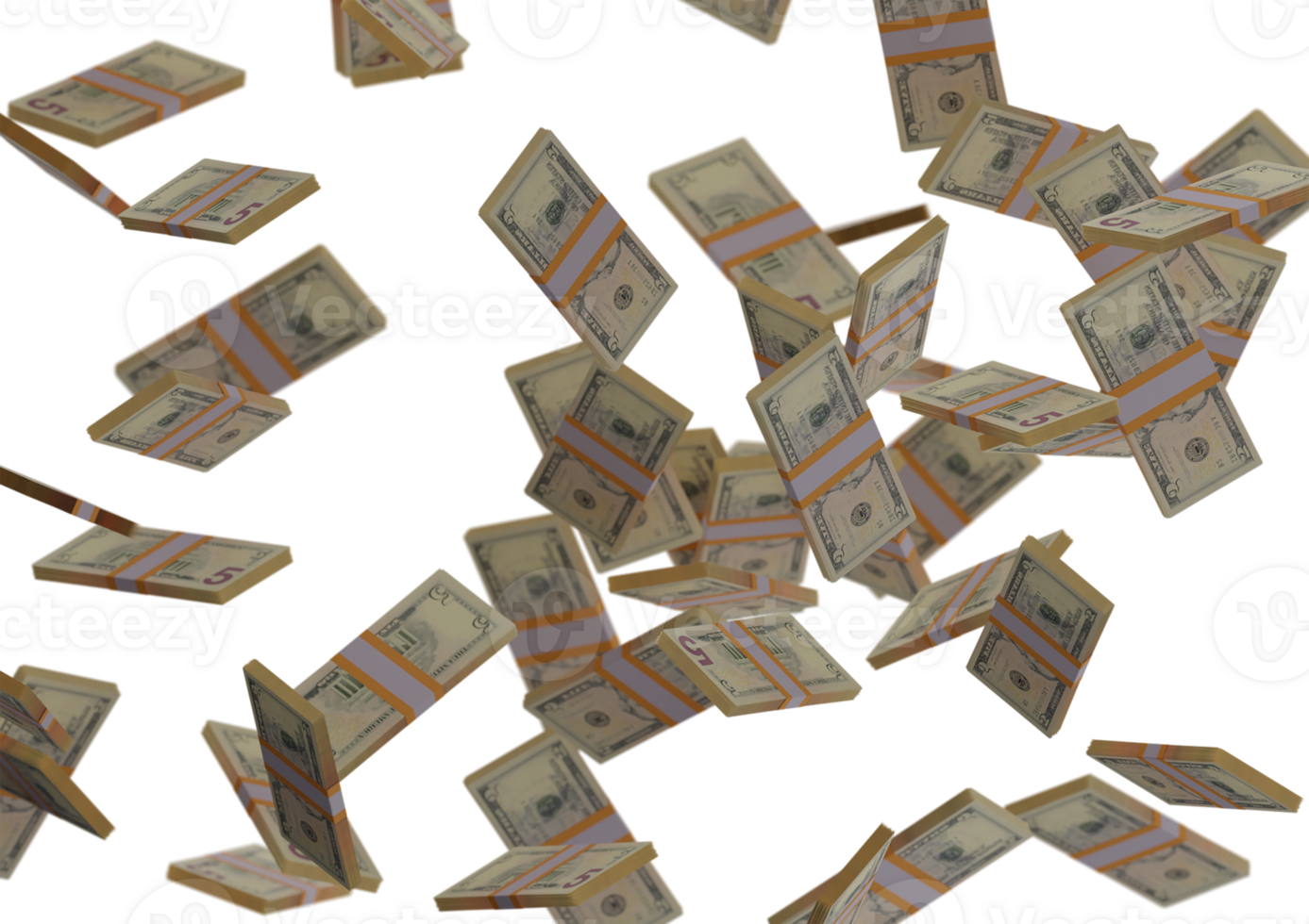 five dollar stack of money, 3D render, illustration, Dollar Bills isolated on background png