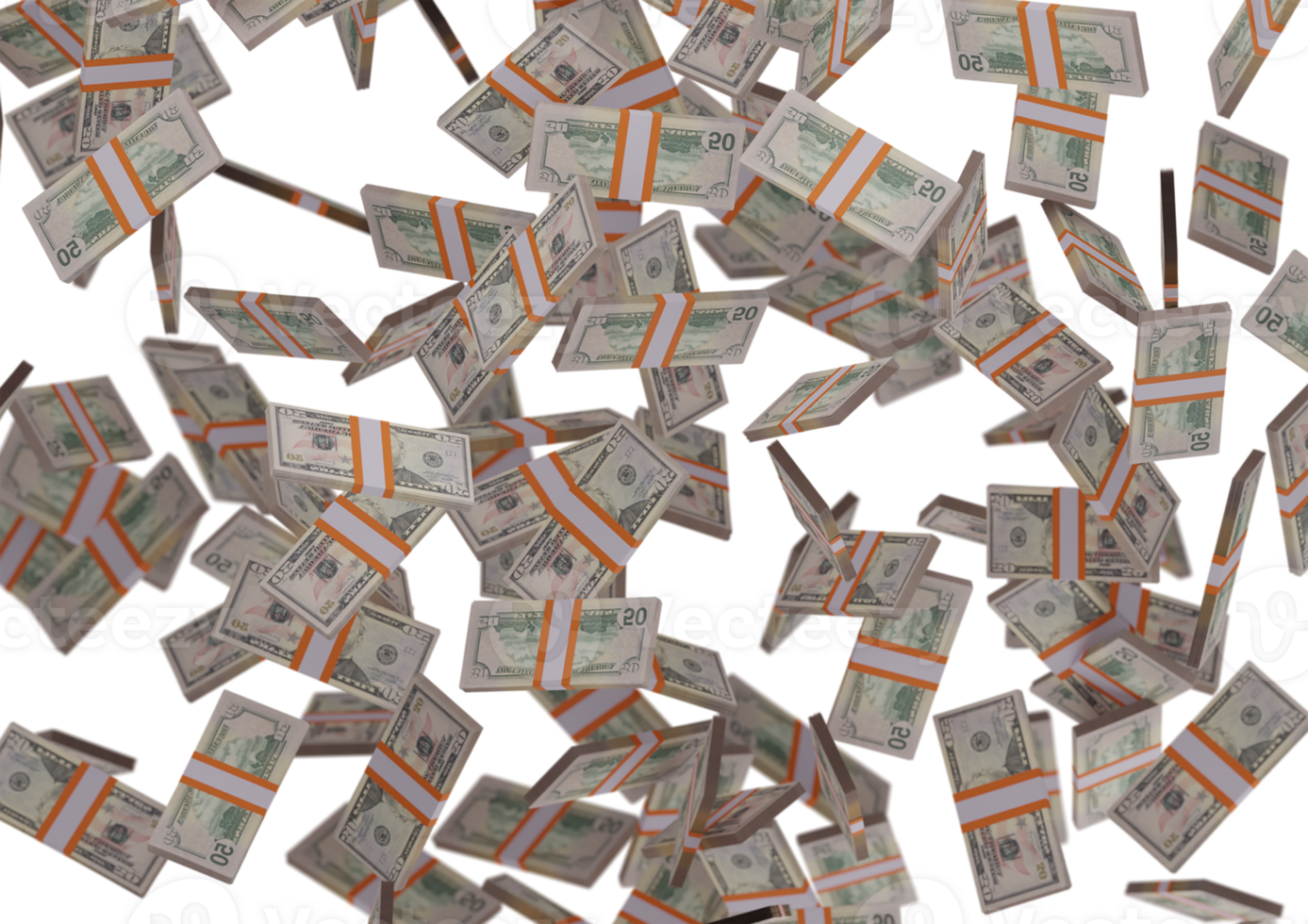 fifty dollar stack of money, 3D render, illustration, Dollar Bills isolated on background png