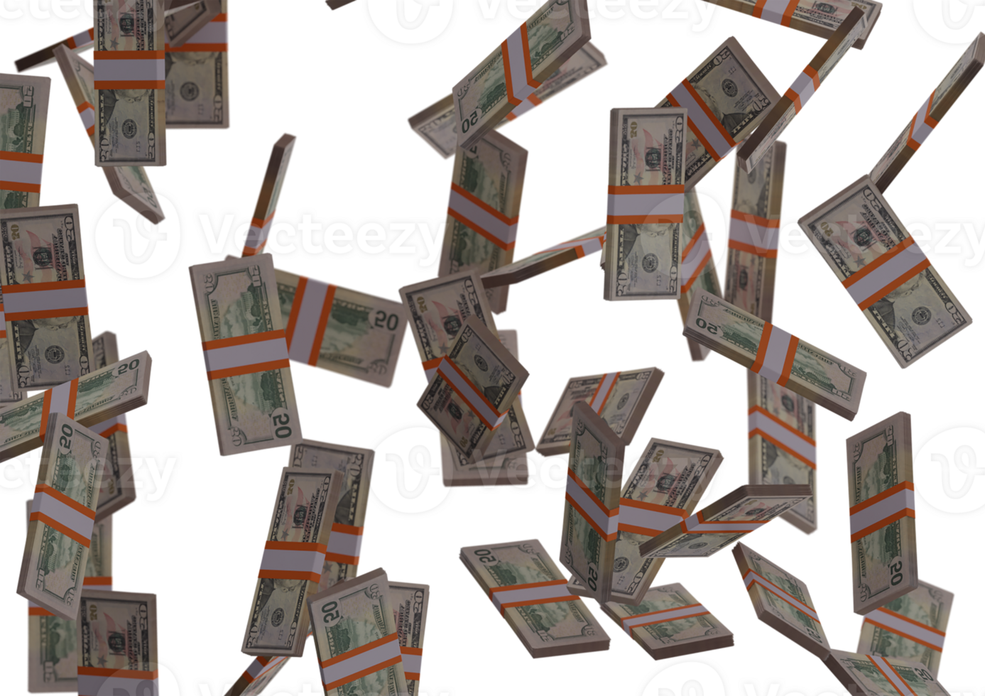 fifty dollar stack of money, 3D render, illustration, Dollar Bills isolated on background png