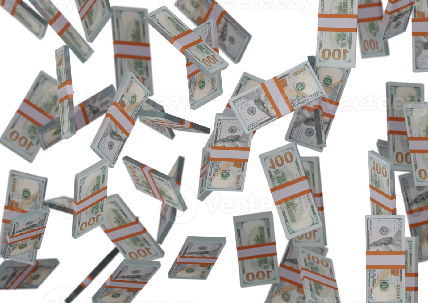 pilha de cem dólares de dinheiro, renderização 3d, ilustração, notas de dólar isoladas no fundo png