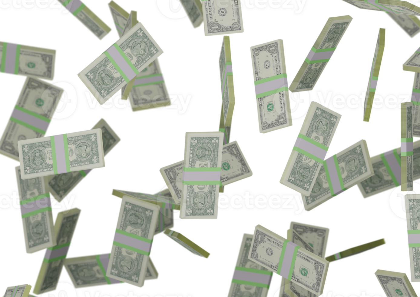 one dollar stack of money, 3D render, illustration, Dollar Bills isolated on background png