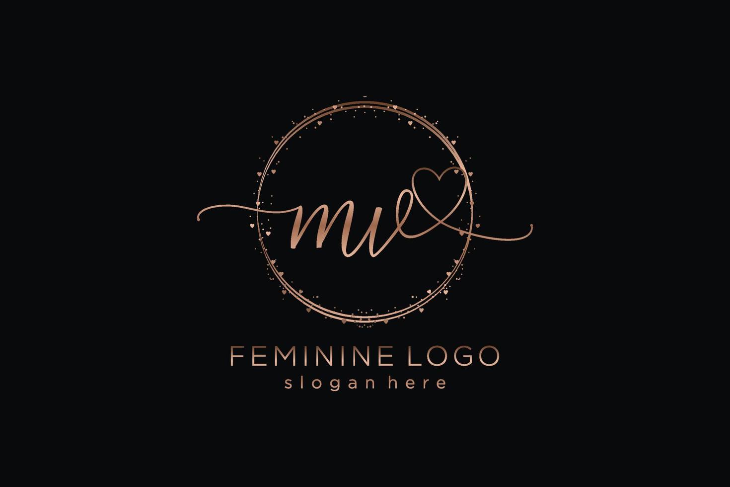 Initial MV handwriting logo with circle template vector logo of initial wedding, fashion, floral and botanical with creative template.