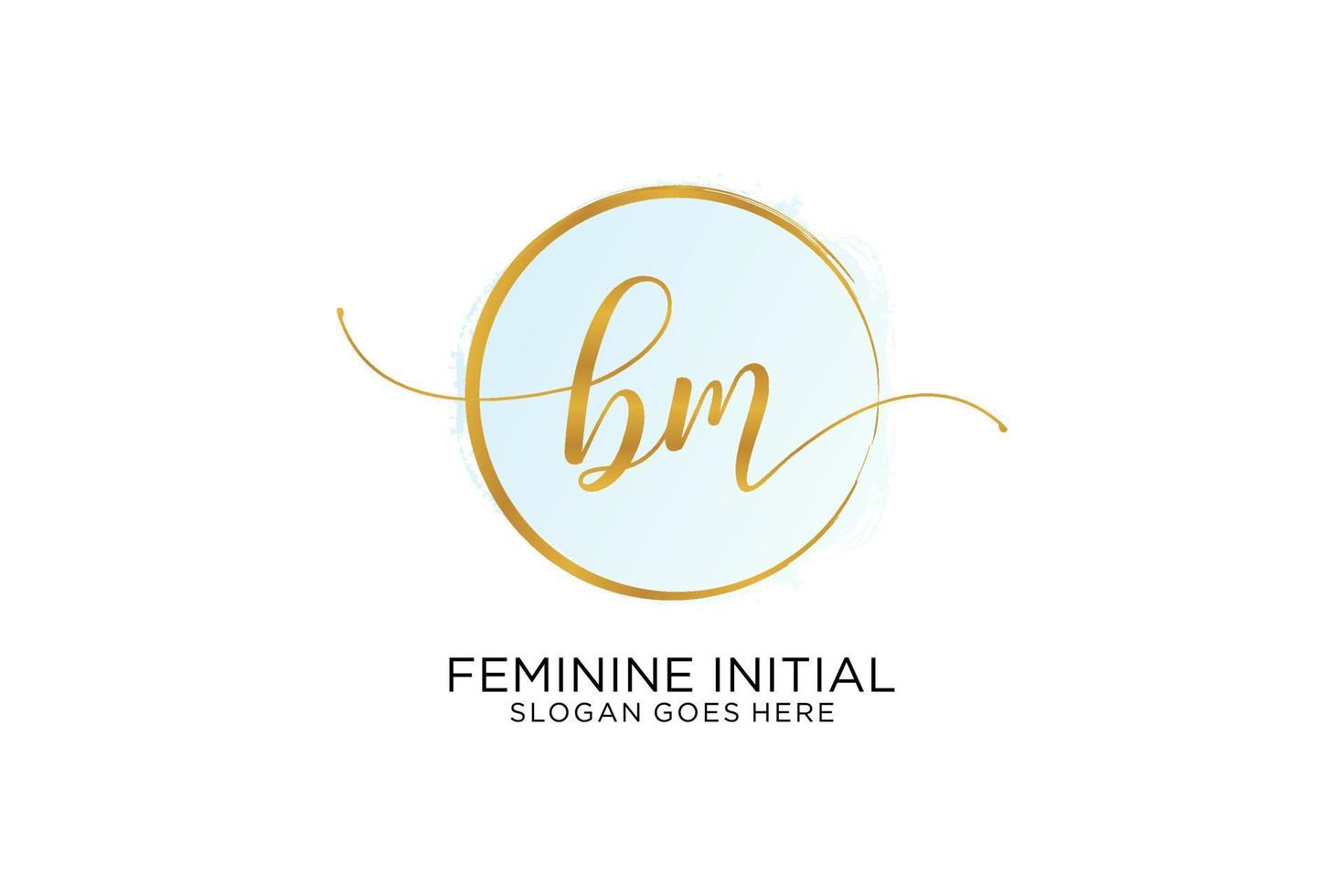 Initial BM handwriting logo with circle template vector signature, wedding, fashion, floral and botanical with creative template.