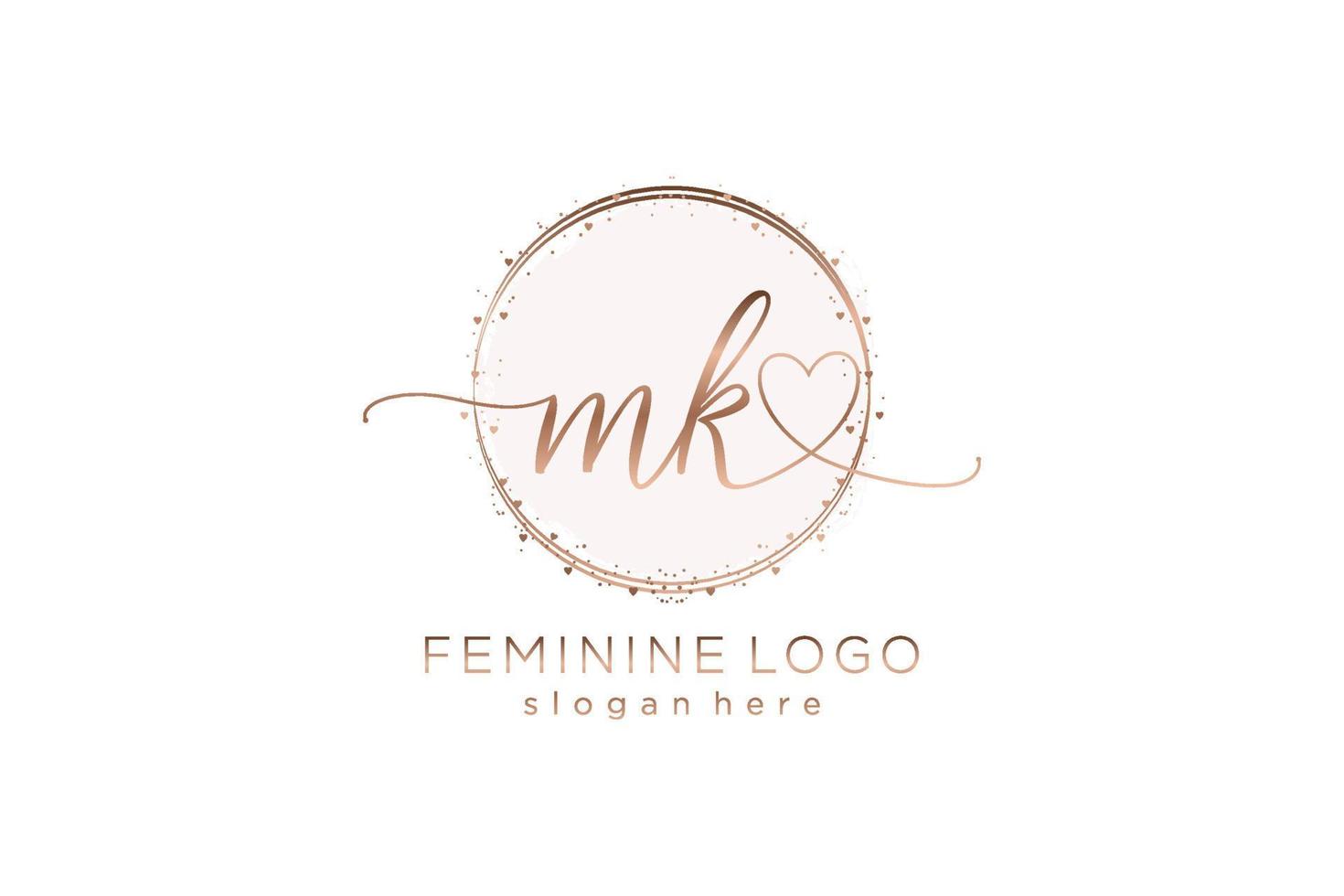 Initial MK handwriting logo with circle template vector logo of initial wedding, fashion, floral and botanical with creative template.