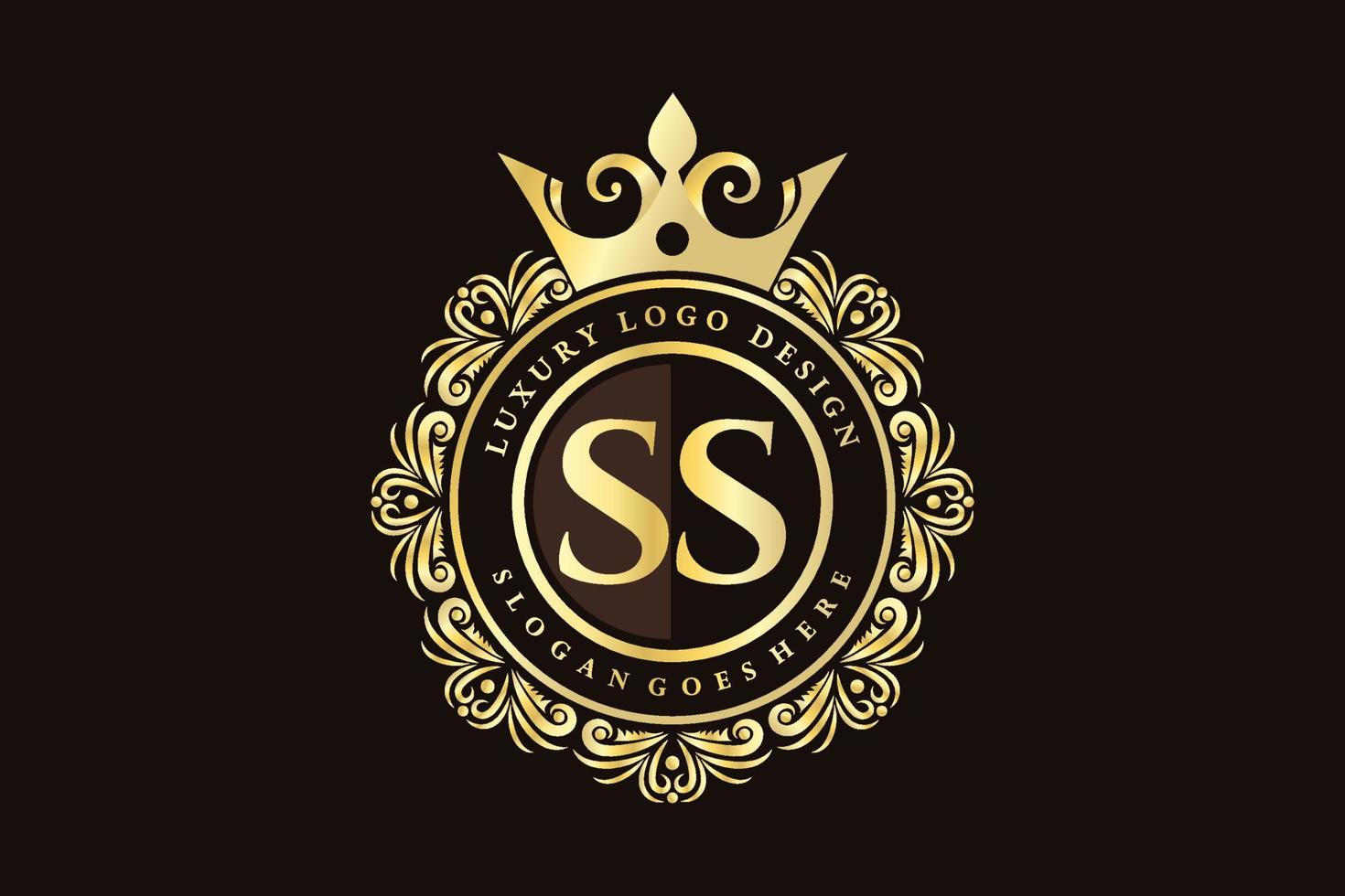 SS Initial Letter Gold calligraphic feminine floral hand drawn heraldic