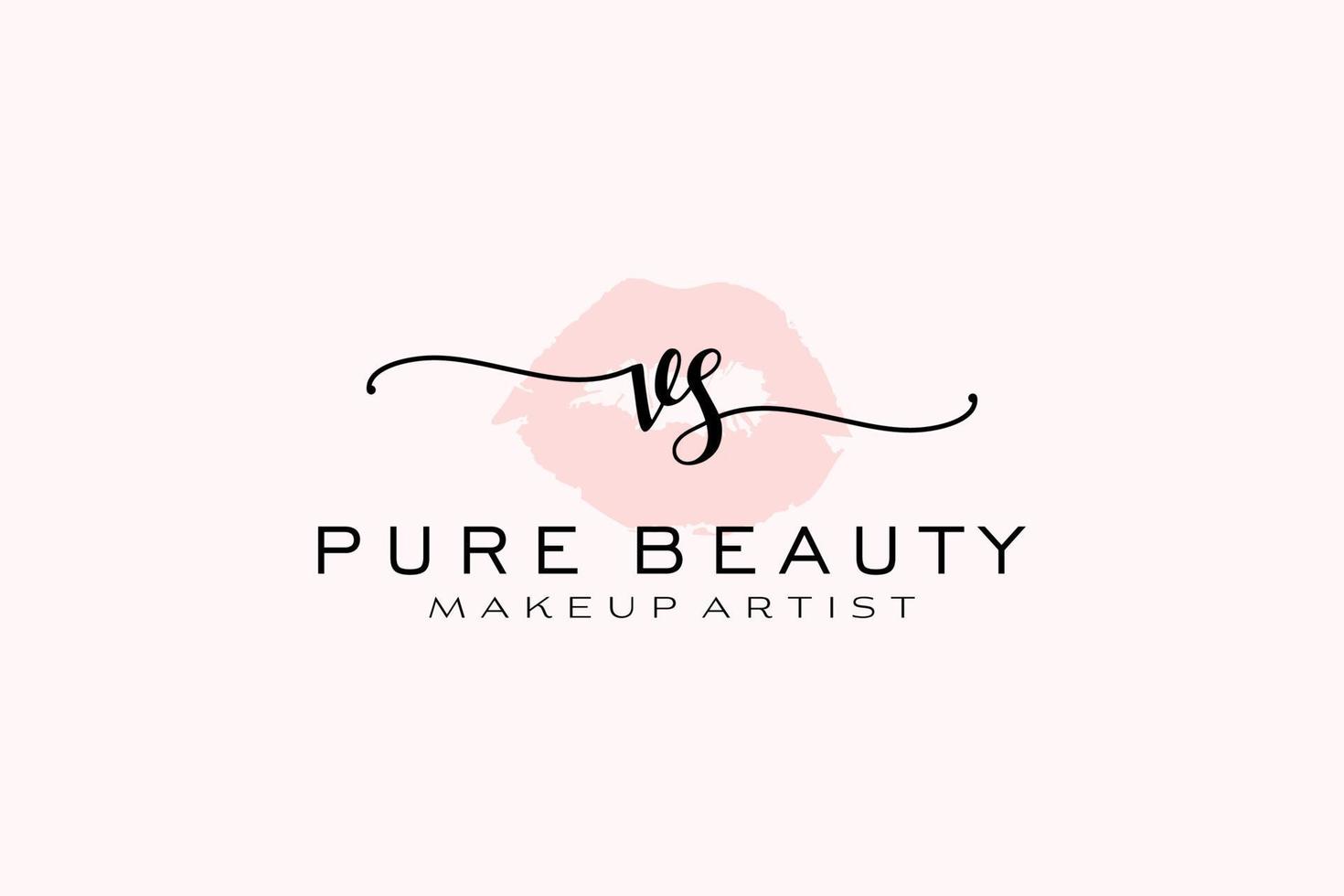 Initial VS Watercolor Lips Premade Logo Design, Logo for Makeup Artist Business Branding, Blush Beauty Boutique Logo Design, Calligraphy Logo with creative template. vector