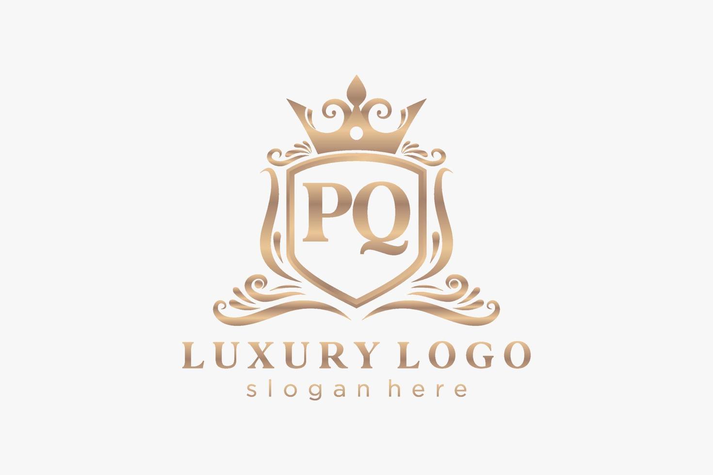 Initial PQ Letter Royal Luxury Logo template in vector art for Restaurant, Royalty, Boutique, Cafe, Hotel, Heraldic, Jewelry, Fashion and other vector illustration.