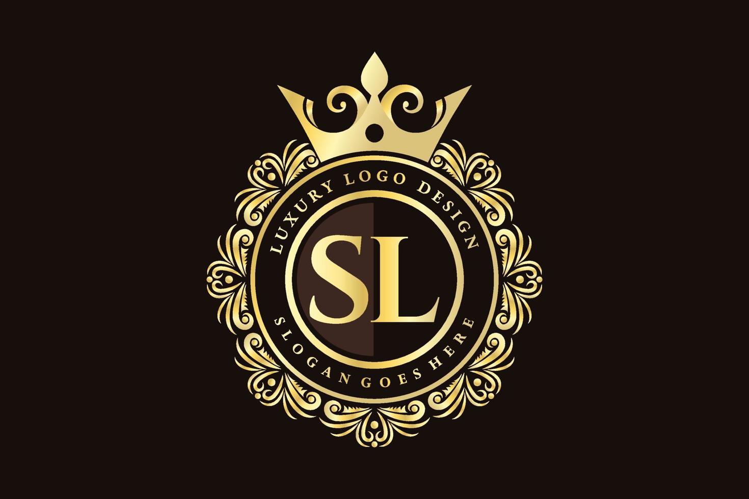 SL Initial Letter Gold calligraphic feminine floral hand drawn heraldic monogram antique vintage style luxury logo design Premium Vector