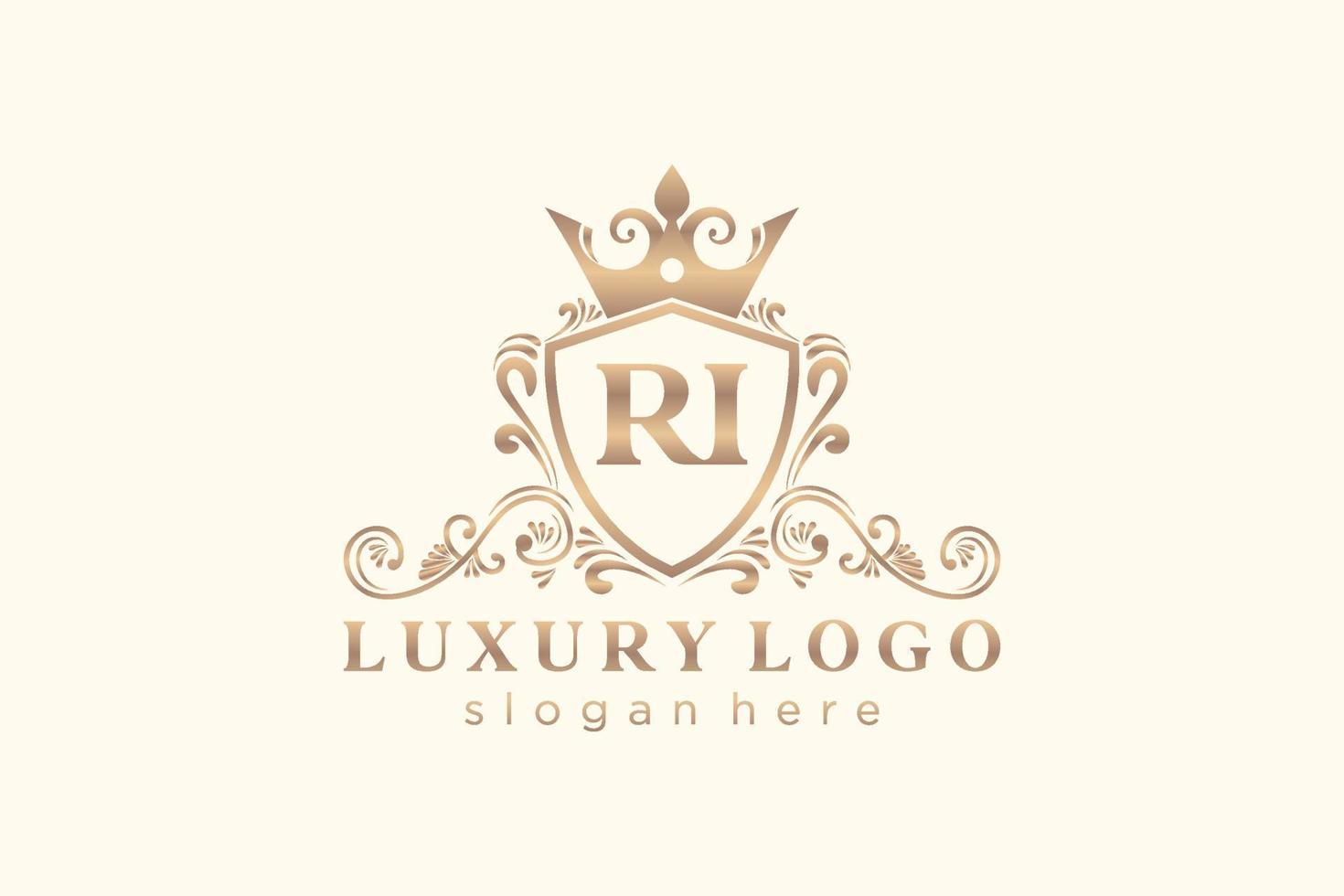 plantilla de logotipo de lujo real con letra ri inicial en arte vectorial para restaurante, realeza, boutique, cafetería, hotel, heráldica, joyería, moda y otras ilustraciones vectoriales. vector