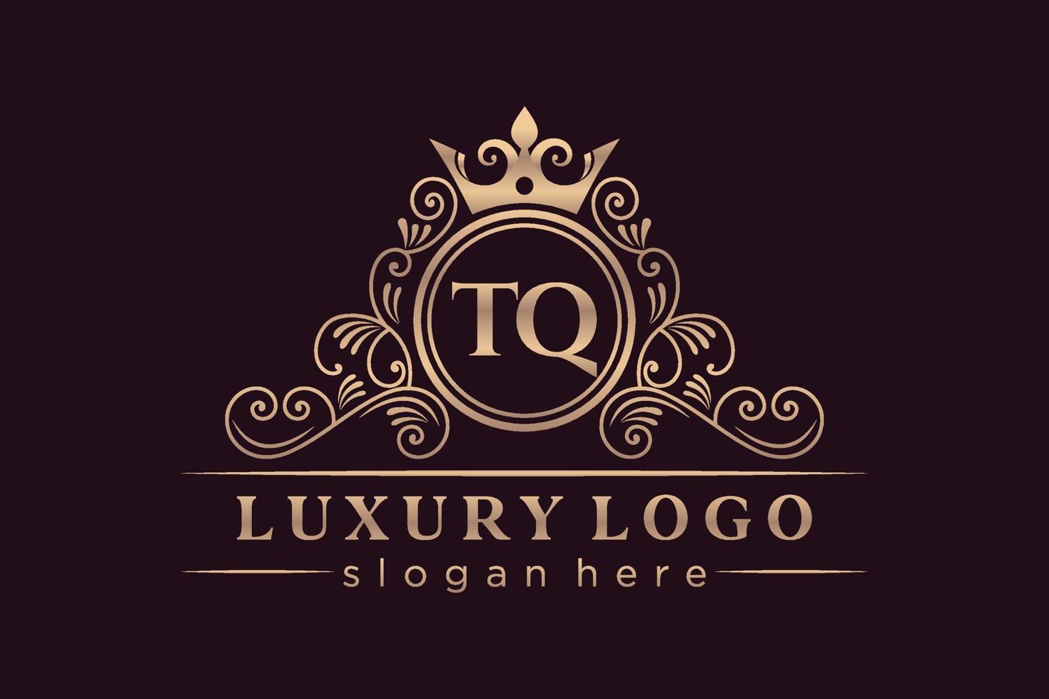 TQ Initial Letter Gold calligraphic feminine floral hand drawn heraldic monogram antique vintage style luxury logo design Premium Vector