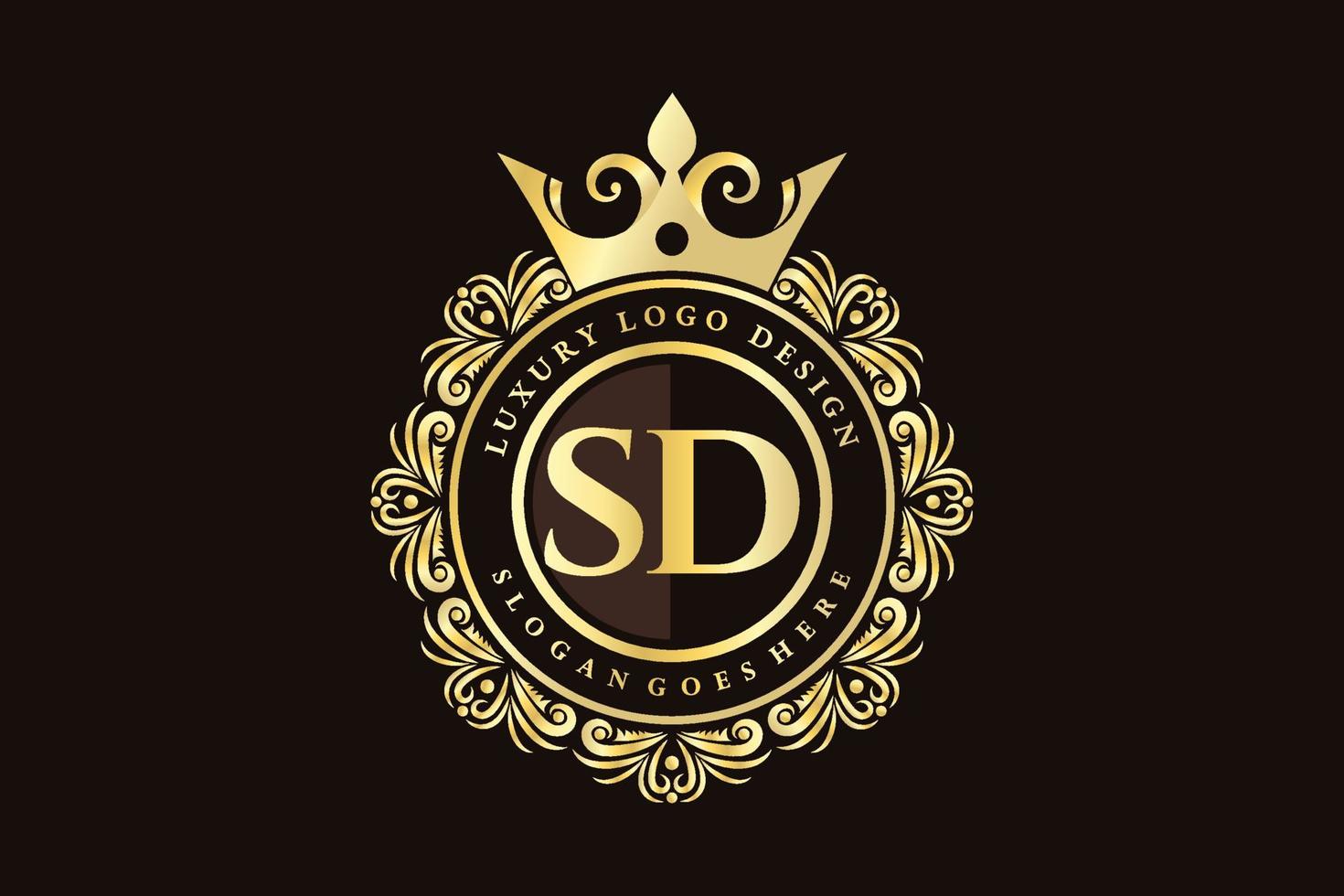 SD Initial Letter Gold calligraphic feminine floral hand drawn heraldic monogram antique vintage style luxury logo design Premium Vector