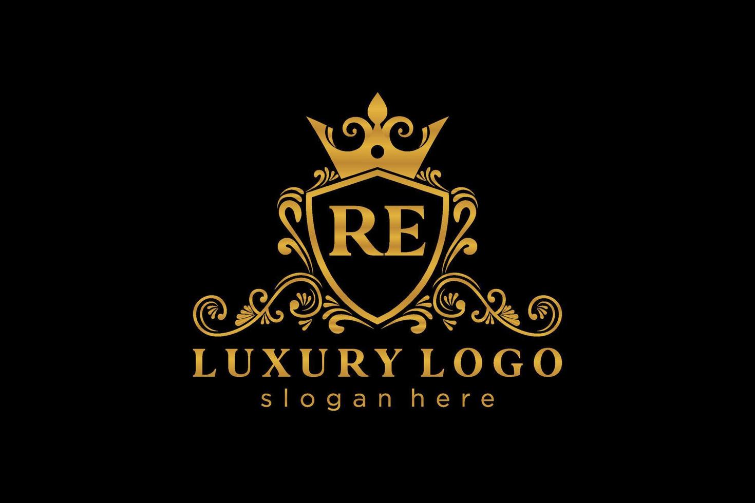 Initial RE Letter Royal Luxury Logo template in vector art for Restaurant, Royalty, Boutique, Cafe, Hotel, Heraldic, Jewelry, Fashion and other vector illustration.