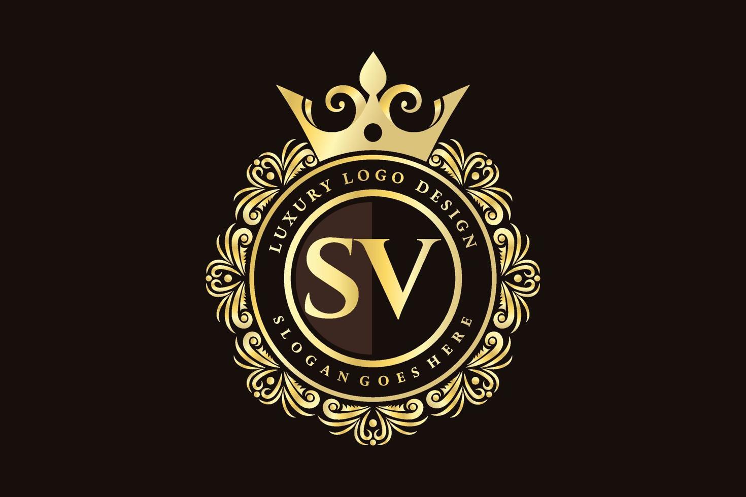 SV Initial Letter Gold calligraphic feminine floral hand drawn heraldic monogram antique vintage style luxury logo design Premium Vector